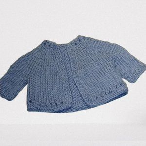 Hand Knit Cornflower Blue LS Doll Sweater Fits 18" Doll